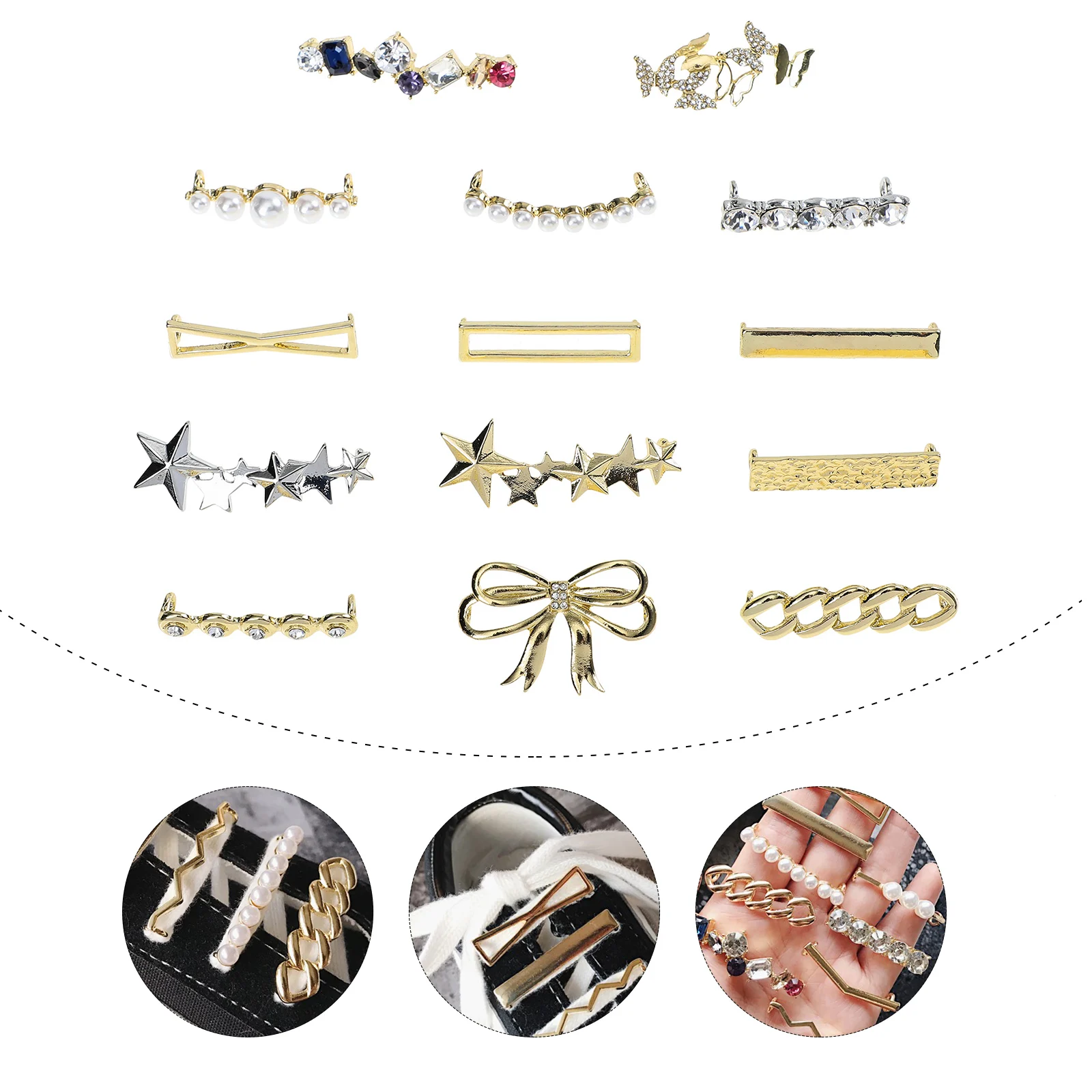 

14pcs Shoelace Buckle Decoration Pearl Rhinestone Clips Charm Zinc Alloy Lightweight Durable Women Shoes DIY Craft Sneakers