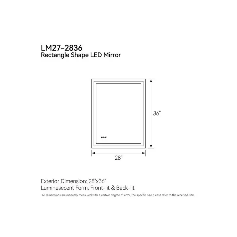 مرآة حمام LED مقاس 28 × 36 بوصة، مضاءة أمامية وخلفية، 3 ألوان قابلة للتعديل، ذاكرة سطوع، مرآة زينة مضادة للضباب #2