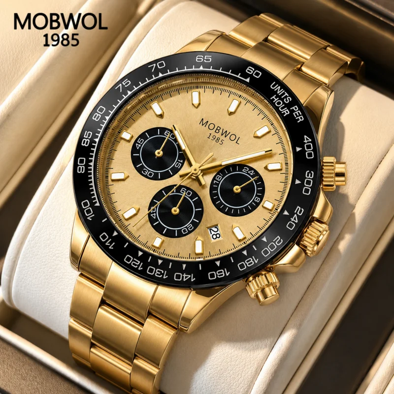 

MOBWOL Light Luxury Men's Watch, Soft Silicone Strap, Essential Waterproof Quartz Watch for Business Commuting, Multi Men Watch