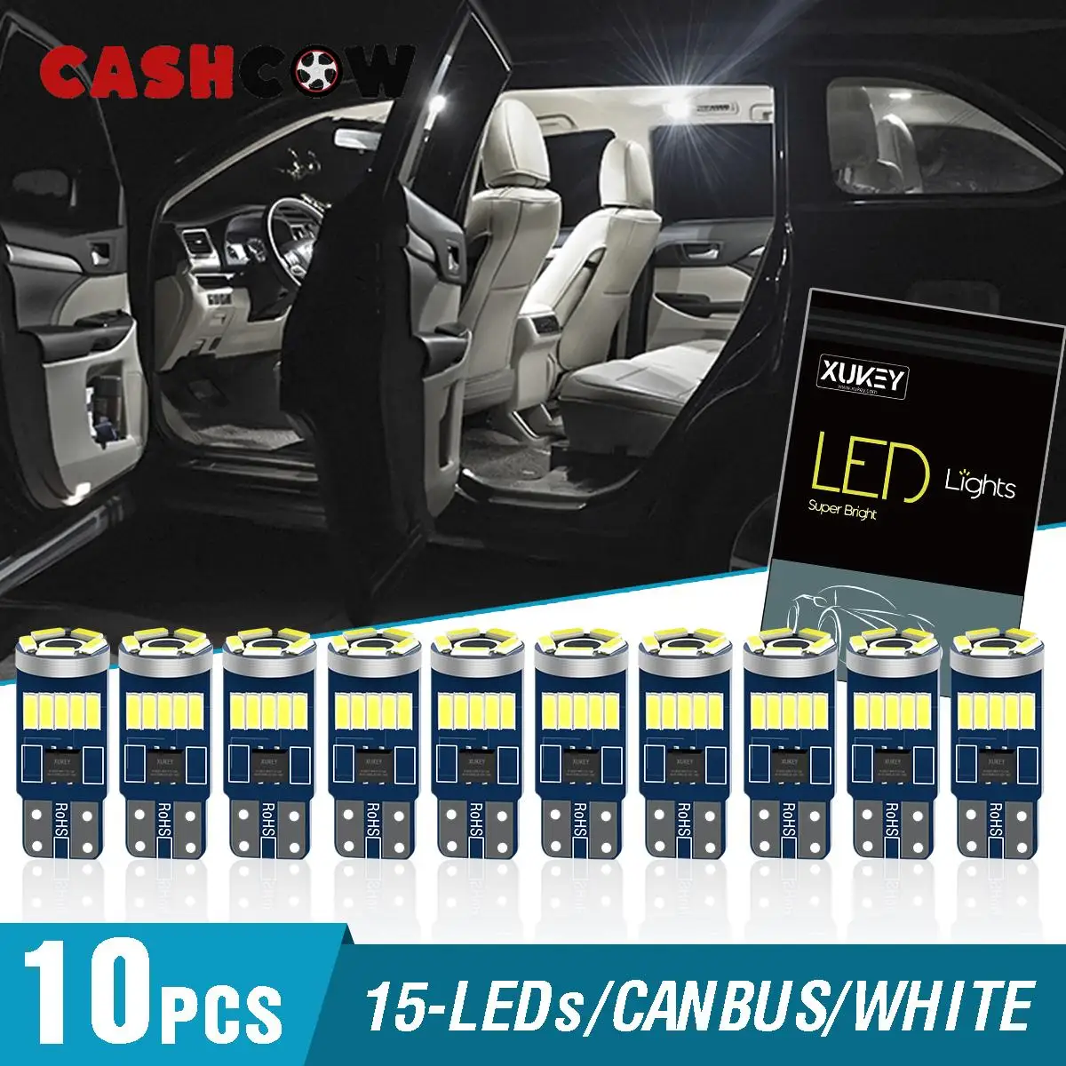 CASHCOW 10pcs W5W T10 LED Bulbs Car Light Lamp For Hyundai i30 Tucson Solaris Elantra Santa Fe ix35 i20 i10 Accent Sonata Creta