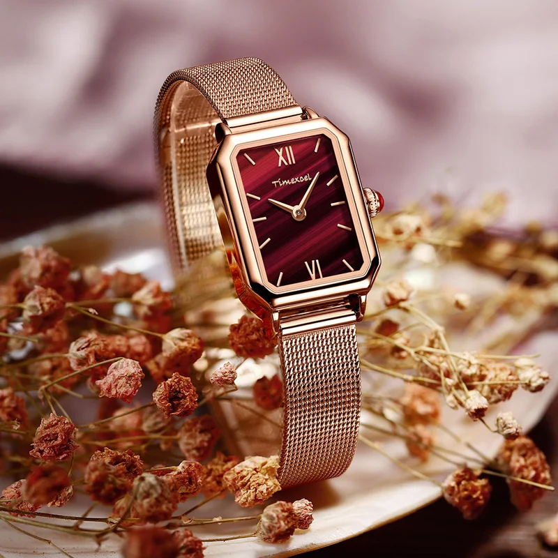 Top Brand Women Green Malachite Roma Vintage Ladies Wristwatches Drop shipping Stainless Steel Mesh Quartz Rose Gold Watches