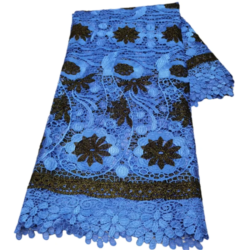 

African Water Soluble Lace Fabric 2022 High Quality Cord Water Soluble Lace Fabric For Christmas Wedding Dress Blue