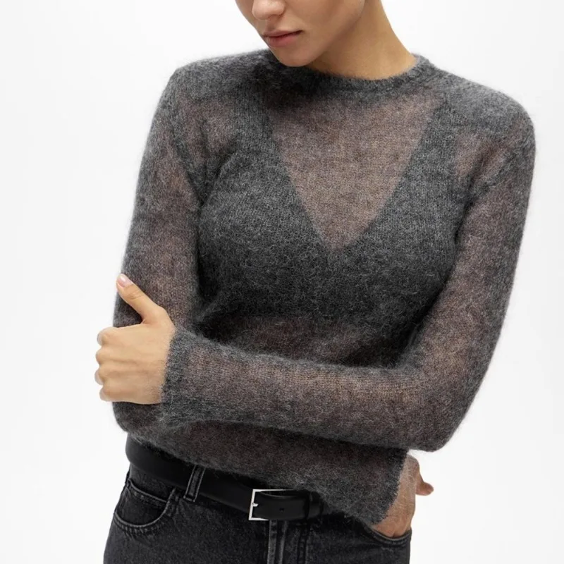 

Talenza Women's Casual Sweaters Fashion Hollow Out See-Through Solid Long-Sleeved Top New Commuter Streetwear Female Pullovers