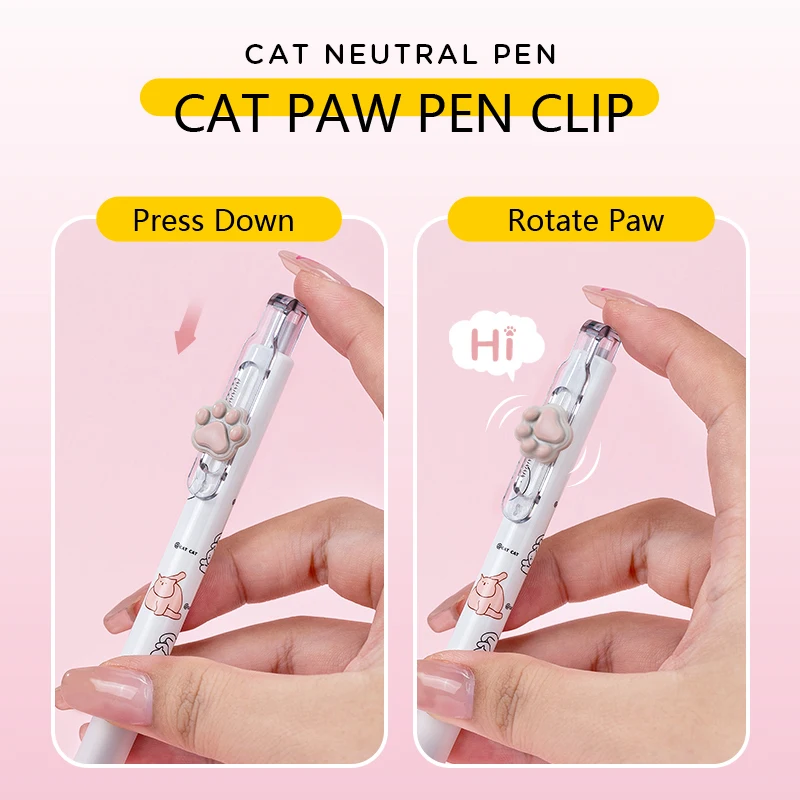 4 Pcs/Set Cute Cat Paw Gel Ink Pen Smooth 0.5mm Black Gel Pens for Student Exam Study Writing Office Signature Stationery