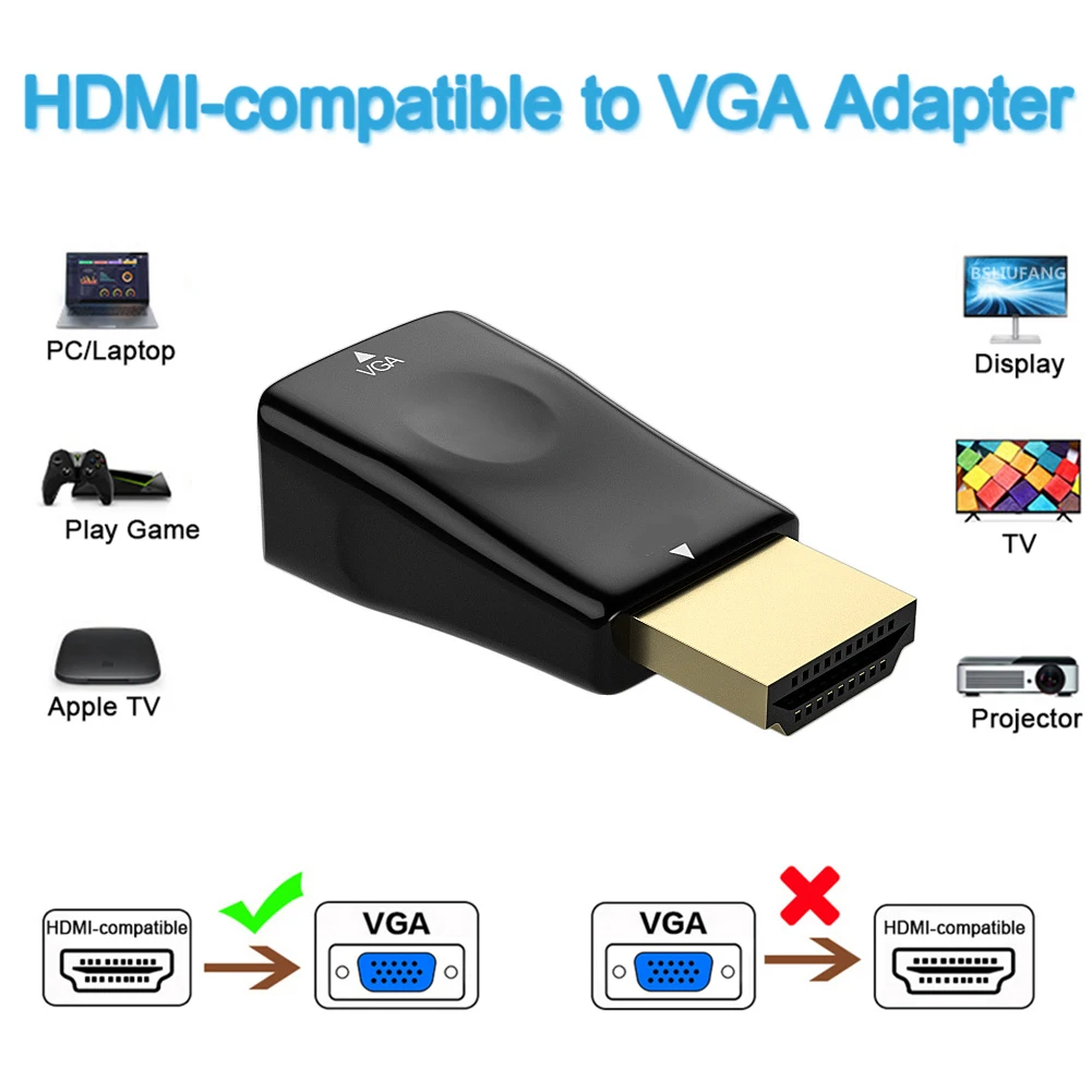 HD 1080P HDMI-Compatible to VGA Adapter Practical VGA Output PC Converter Connector for Computer Laptop Part Supplies