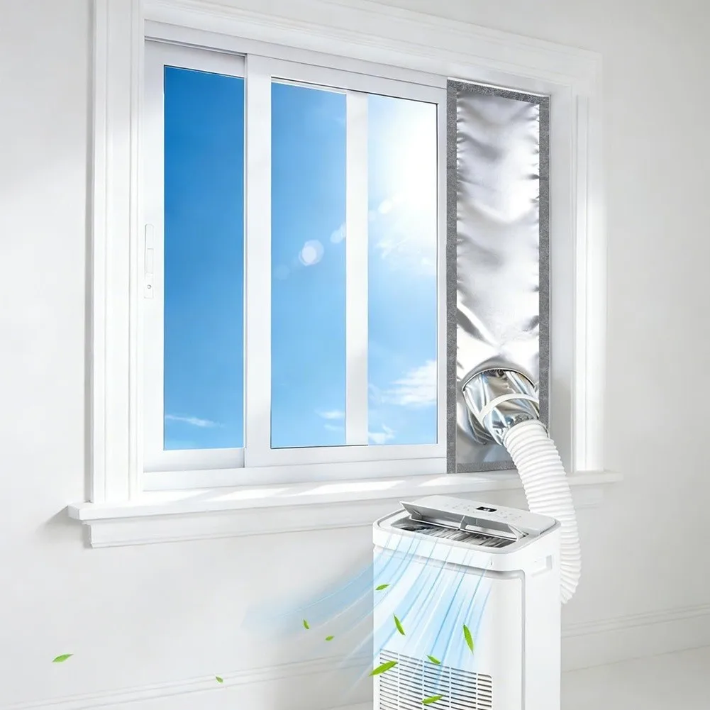 AC Window Sealing Kit with Silver Coated Oxford Material for Heat Insulation Light Blocking and Noise Reduction Indoors