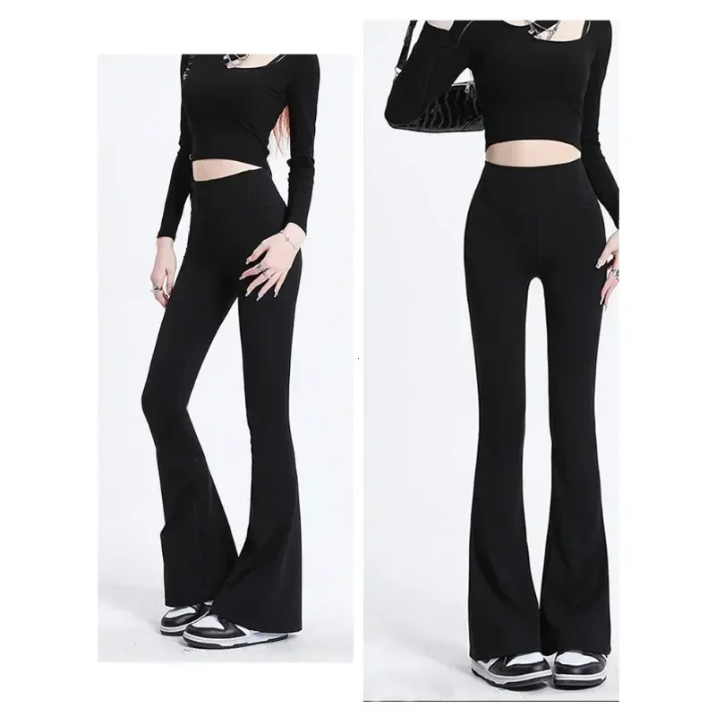 Women\'s Sexy Slim Pants Ribbed Solid Color Pants High Waisted Flared Pants Showing Longer Legs All-match Sports LongPants