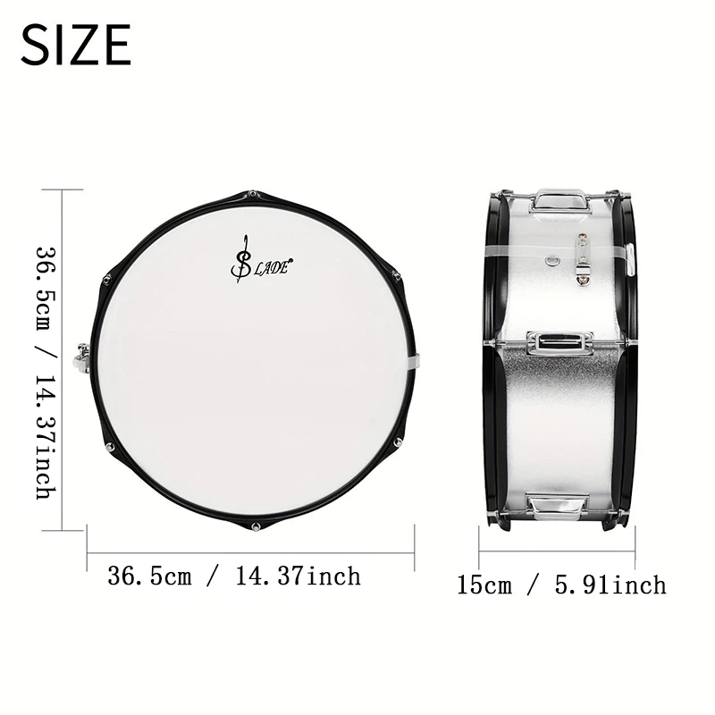 SLADE طبلة كمين احترافية مقاس 14 بوصة مع حقيبة طبل وأعواد الطبل - ملحقات أدوات الإيقاع