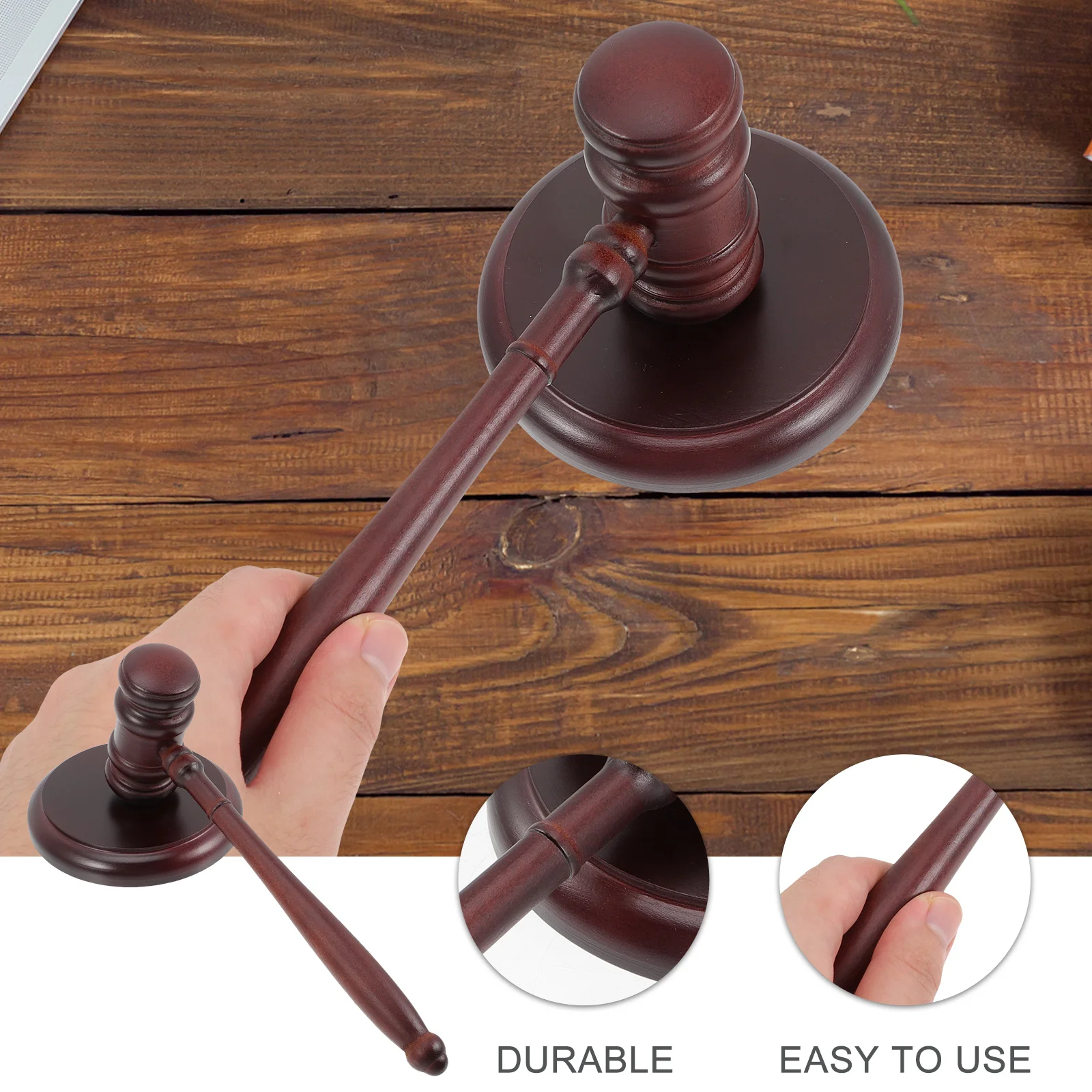1 مجموعة خشبية القاضي المطرقة مزاد المطرقة المحكمة أداة الخشب الصلب للمحامي الرئيس مجلس رئيس المحمولة تصميم مدمج بصوت عال