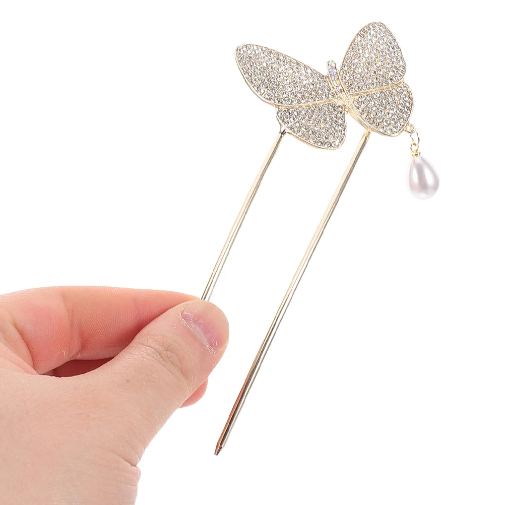 

2 Pcs Hairpin and Combing Accessories Chignon Chopsticks Golden Alloy Butterfly Metal Pins Miss