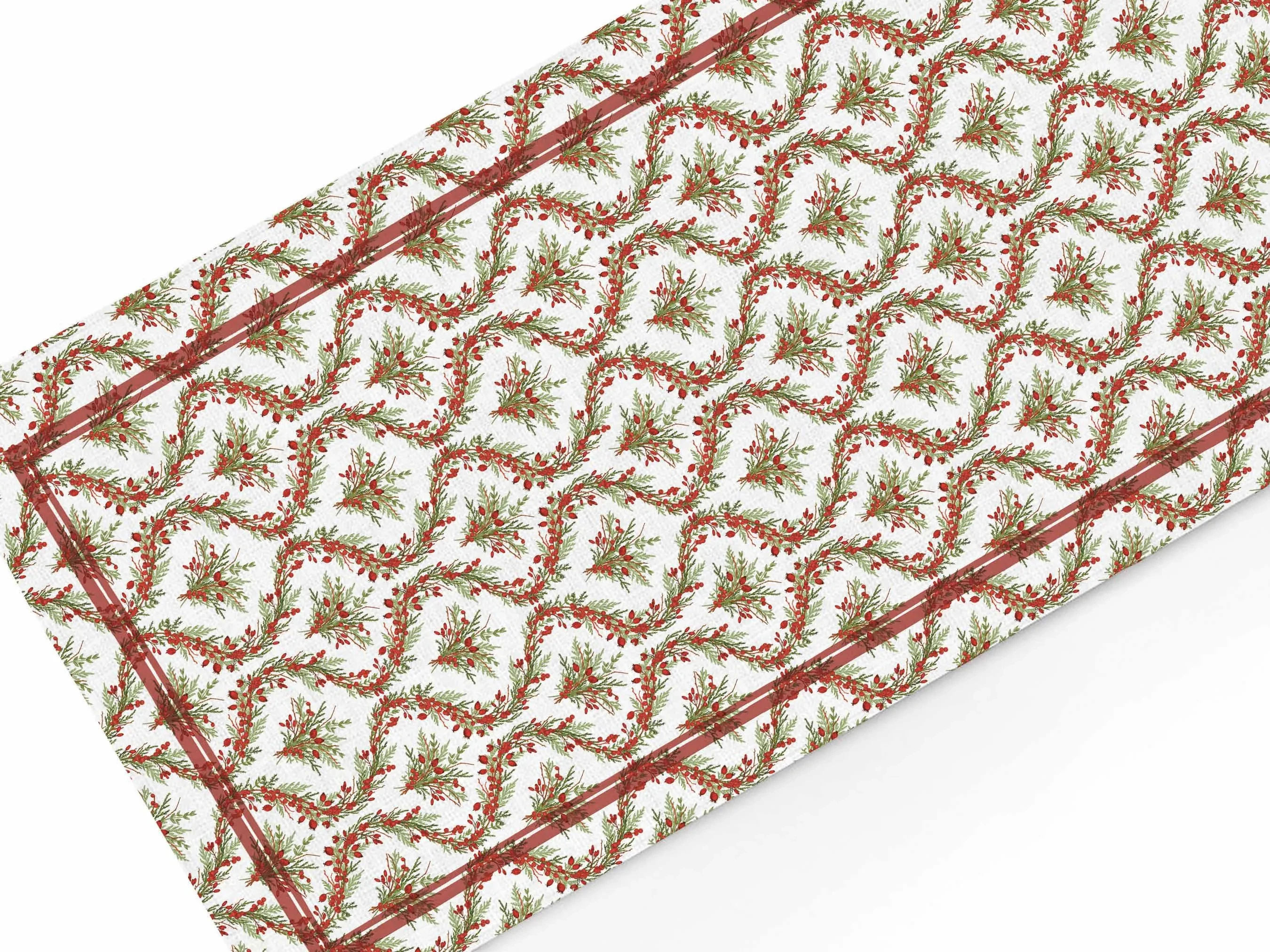 Winter Berry Garland-Adorned Table Runner - Premium Holiday Linens for Christmas Gatherings, Cozy Winter Decor to Enhance Vibe
