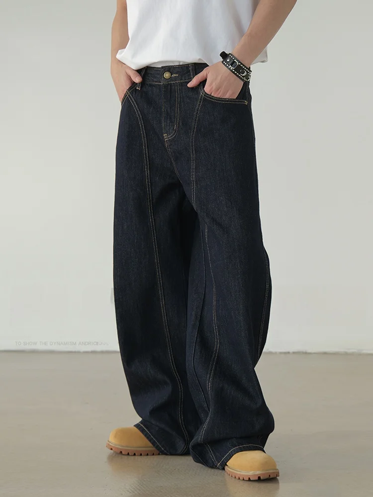 

Мужские джинсы в американском ретро-стиле, синие, широкие, прямые, повседневные, длинные брюки, модные брендовые джинсы