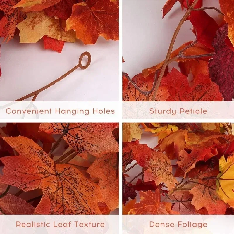 2M Artificial Fall Maple Leaf Garland Fake Plants Autumn Decor Leaves Vine for Thanksgiving Halloween Christmas Wedding Decora