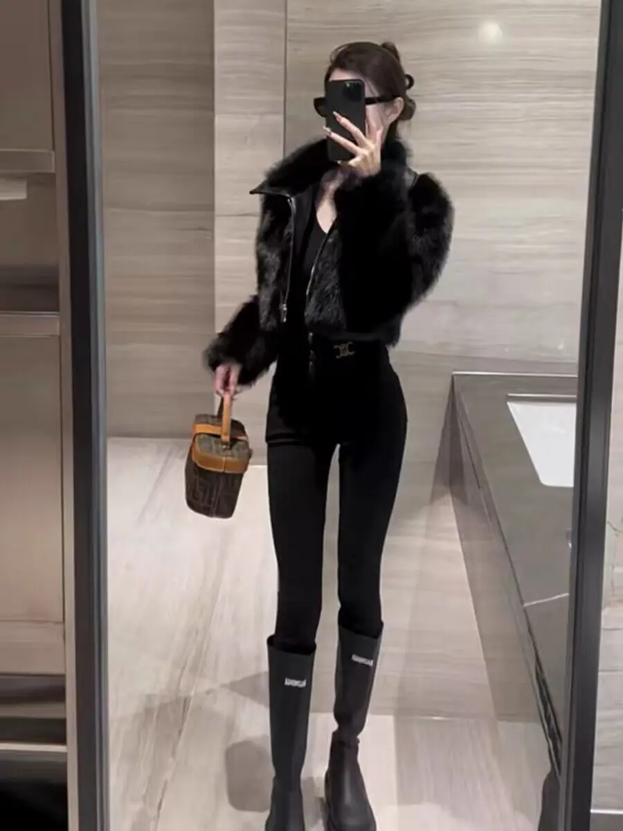 فو الفراء الفتيات معاطف السترة النسائية شرابات الوقوف الرقبة عطلة الإناث معاطف البيئية بألواح الياقة المدورة حريري مطاطا