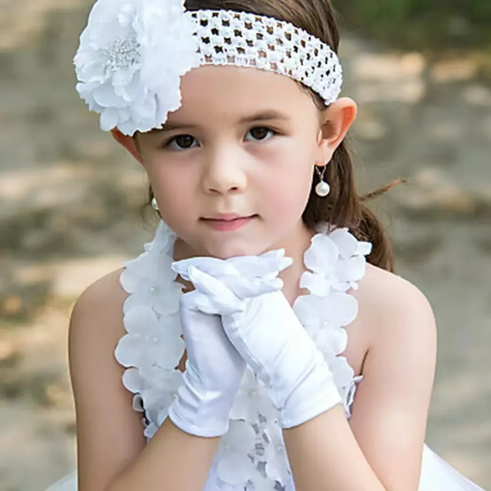 Kids Gloves White Stretchy Princess Birthday Party Photo Dance Performance Child Size Soft Fabric Lightweight Daily Comfy Cute