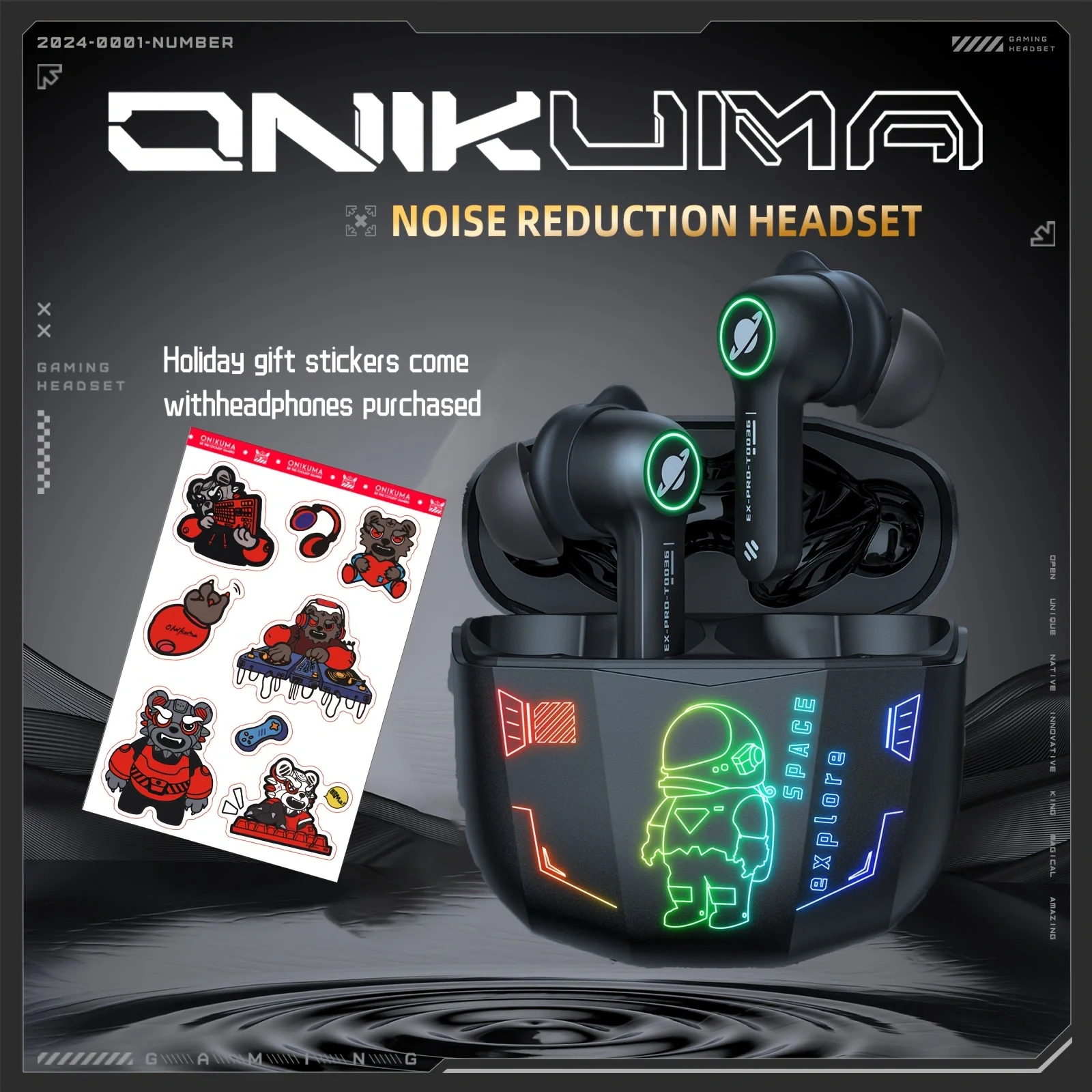 

ONIKUMA gaming headset wireless headset with microphone headset hi-fi stereo wireless earbuds