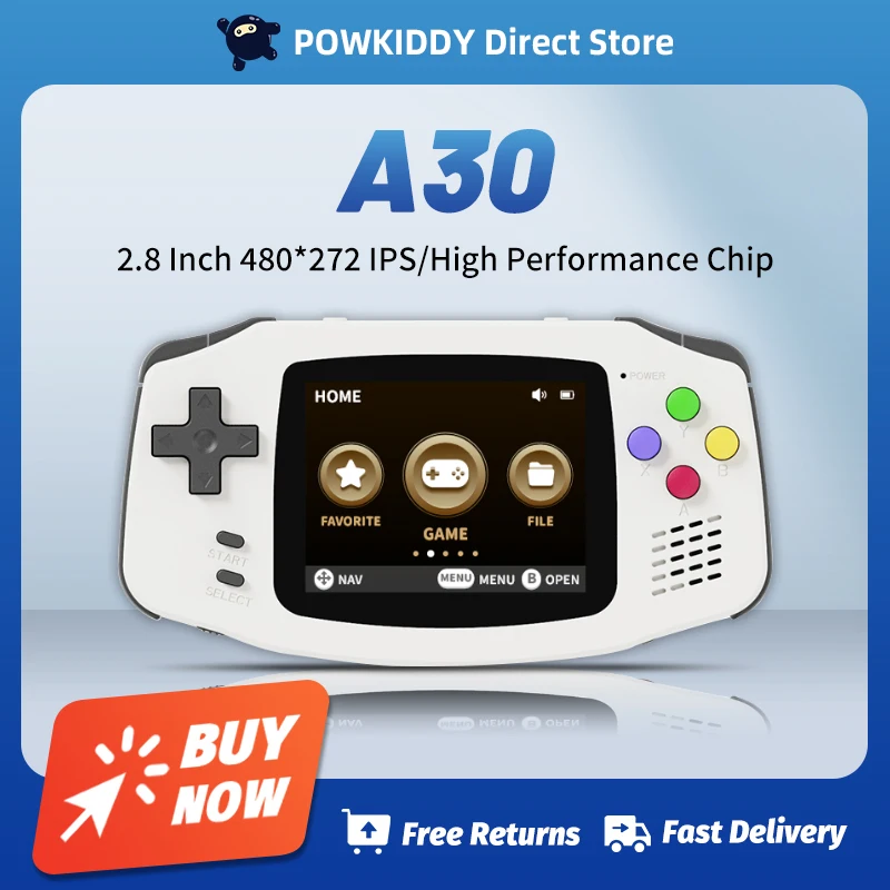 New POWKIDDY A30 Handheld Game Console 2.8 inch IPS HD Screen 32G Built-in 4000 Games Portable Game Console Children’s Gift