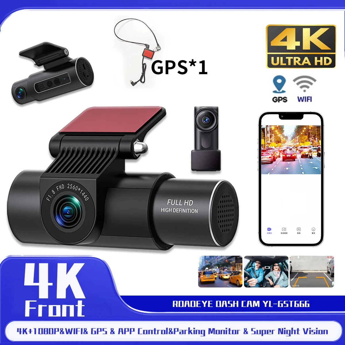 

Видеорегистратор 4K, 3-канальный записывающий видеорегистратор, передние и задние автомобильные камеры, рекордер ночного видения, GPS, 24 часа, парковка для Toyota