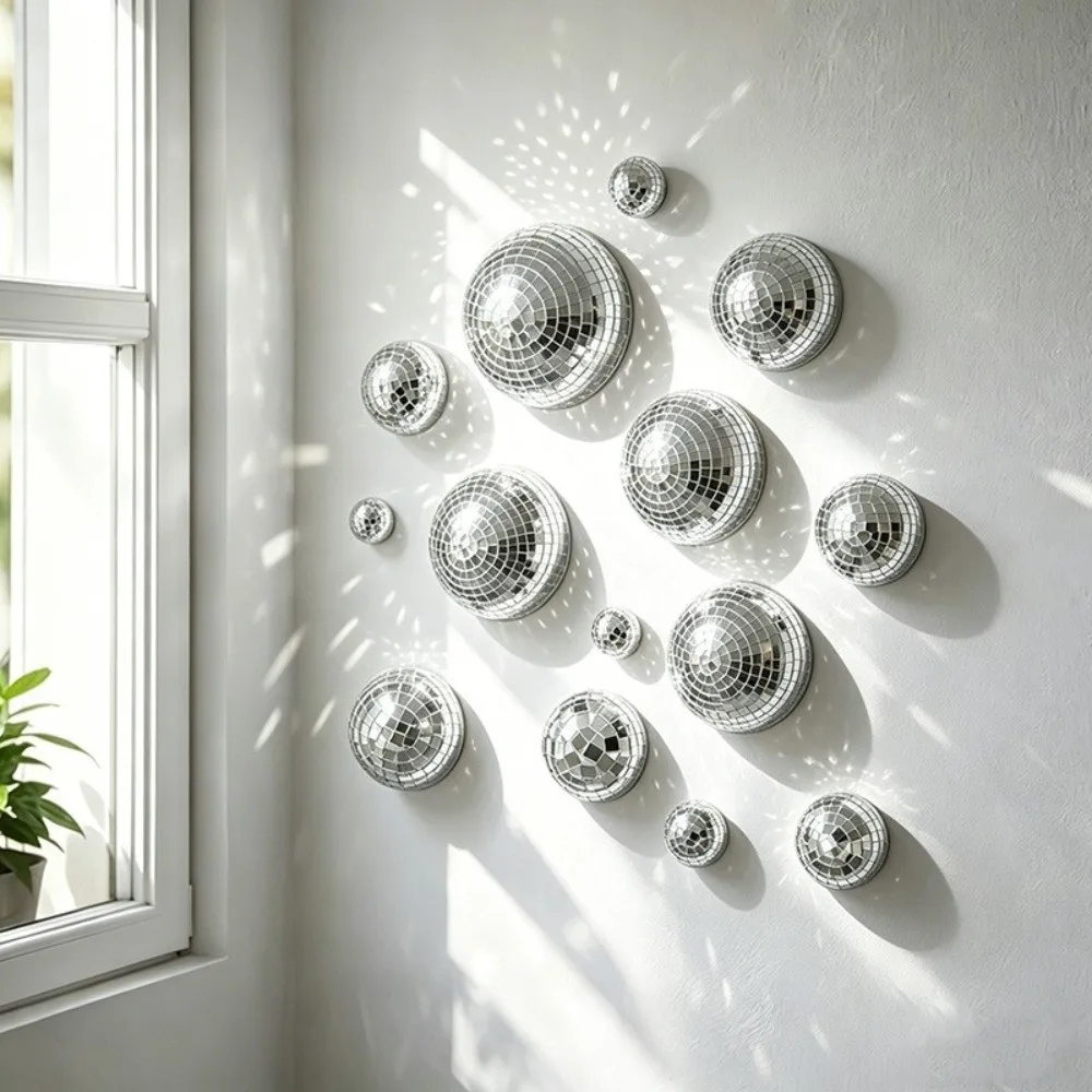 5Pcs Metallic Disco Ball Half Wall Decor Glittery Semicircle Dome-shaped Disco Wall Decor Glass Mirror Half-sphere Shape