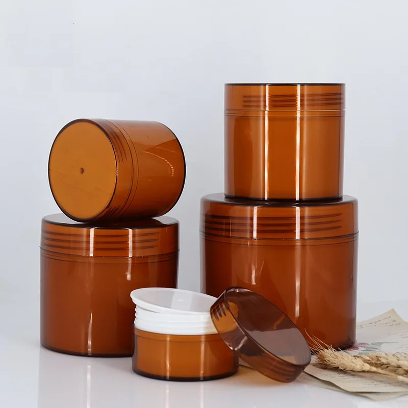 300g 500g Plastic Amber Brown Jar Comsetics Bilayer Pot White Body Scrub Skincare Lotion Face Cream Jar Conditioner Bottle 10pcs