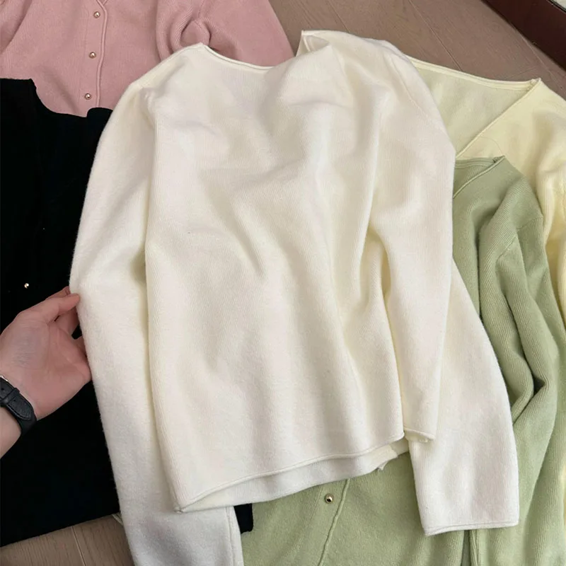 Autumn New Knitted Cardigan for Women Solid Color Casual V-Neck Single-Breasted Sweater Woman All-Match Long Sleeve Knitwear