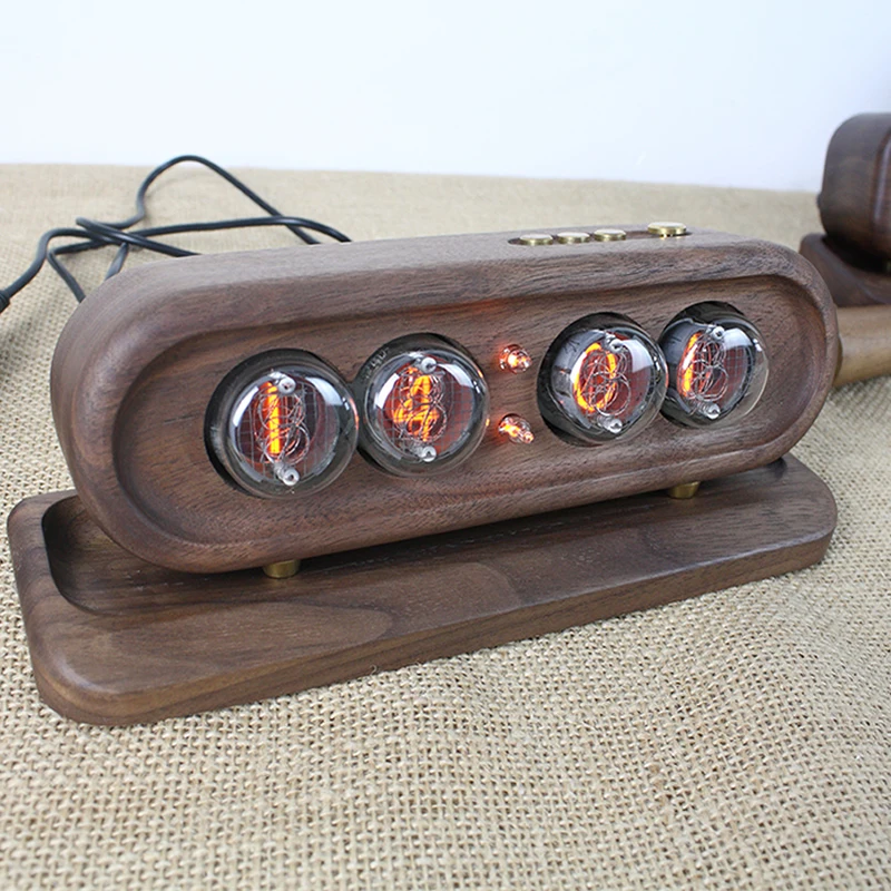 Glow Digital Tube 4-digit Clock Black Walnut Whole Wood Shell QS30 SZ8DIY Retro Clock