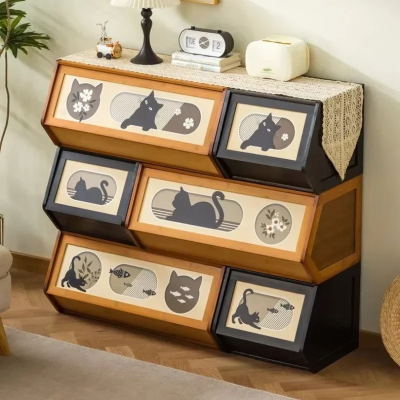 Light luxury retro style storage cabinet combination, stackable storage cabinet, free combination living room storage cabinet