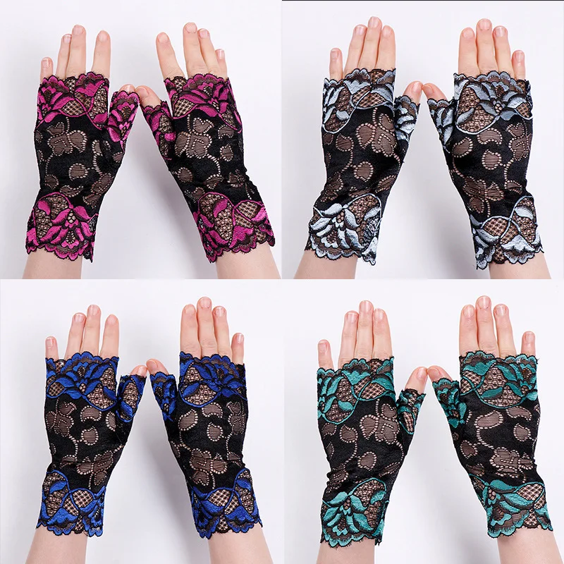Gloves Women Half Finger Lace Thin Breathable Multicolor UV Protection Scar Cover Riding Driving Wedding Lightweight Free Size