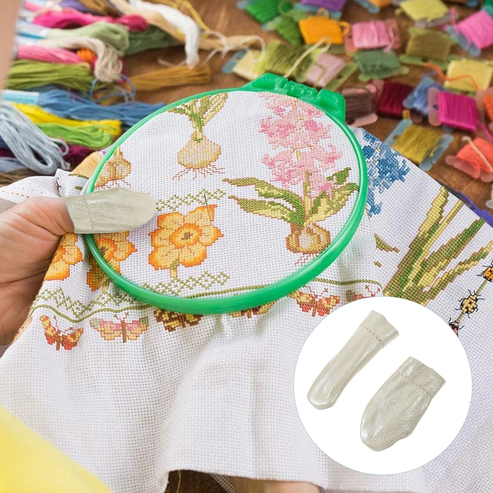 6Pcs Finger Protector for Needle Felting Sewing Craft Thumb Index Cover Thimble Cowhide Heat