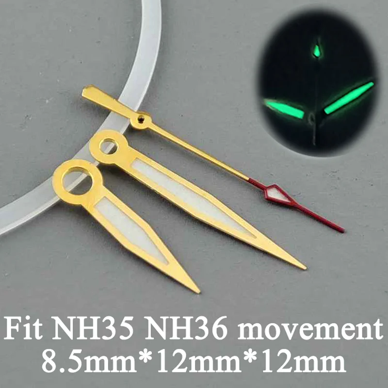 8.5mm*12mm*12.5mm Watch Hands C3 Green Luminous Watch Accessories Suitable For NH34 NH35 NH36 Movements Modified Watch Pointer