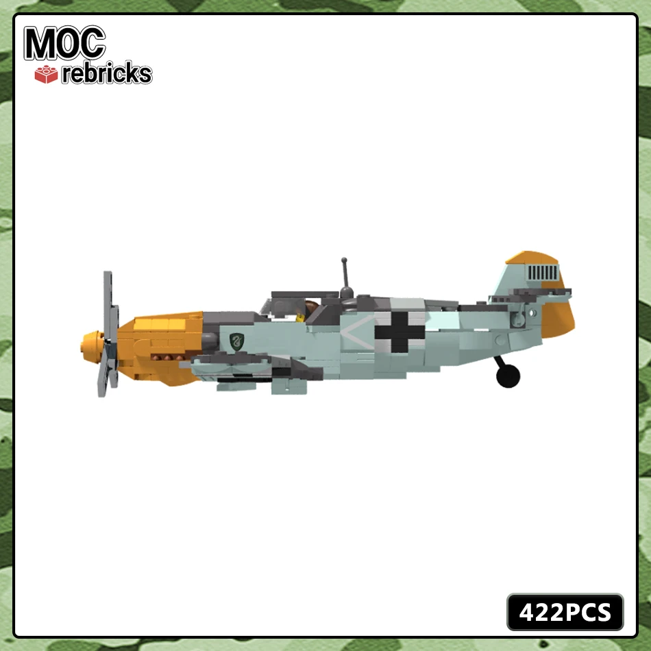 MOC Space War Series Model klocków konstrukcyjnych Messerschmitt BF 109E-4 Zestaw broni lotniczych Oryginalność DIY Prezent dla dzieci Zabawki edukacyjne