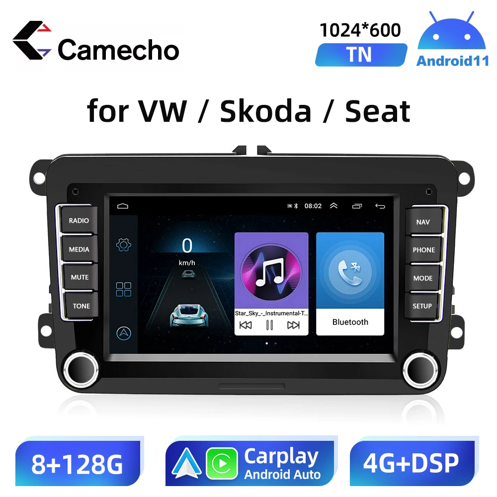 

Camecho Android 11 Carplay 2Din для VW POLO GOLF 5 6 Plus PASSAT B6 JETTA TIGUAN TOURAN SHARAN радио GPS автомобильный мультимедийный плеер