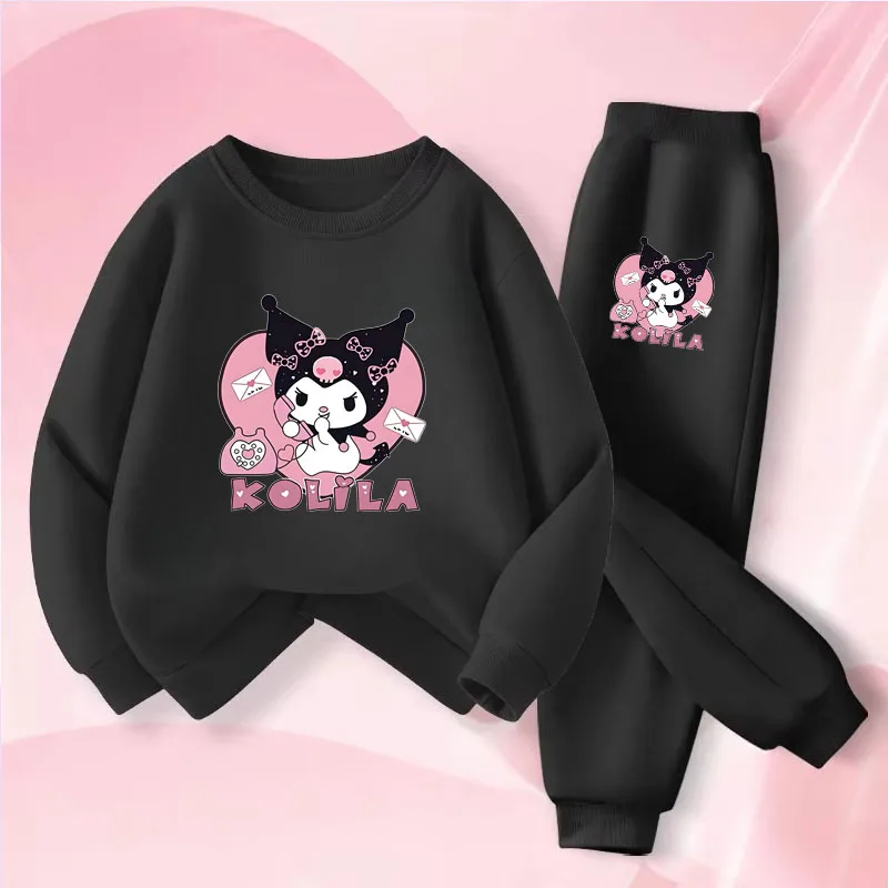 SANRIO ربيع الخريف نمط جديد مجموعة ملابس الأطفال Kuromi مطبوعة طفل الفتيات البلوز والسراويل 2 قطعة مجموعة الاطفال البلوز غير رسمي