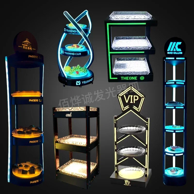 Customized creative bar charging snack led luxury fruit KTV plate dim sum dried fruit plate three-layer luminous fruit plate