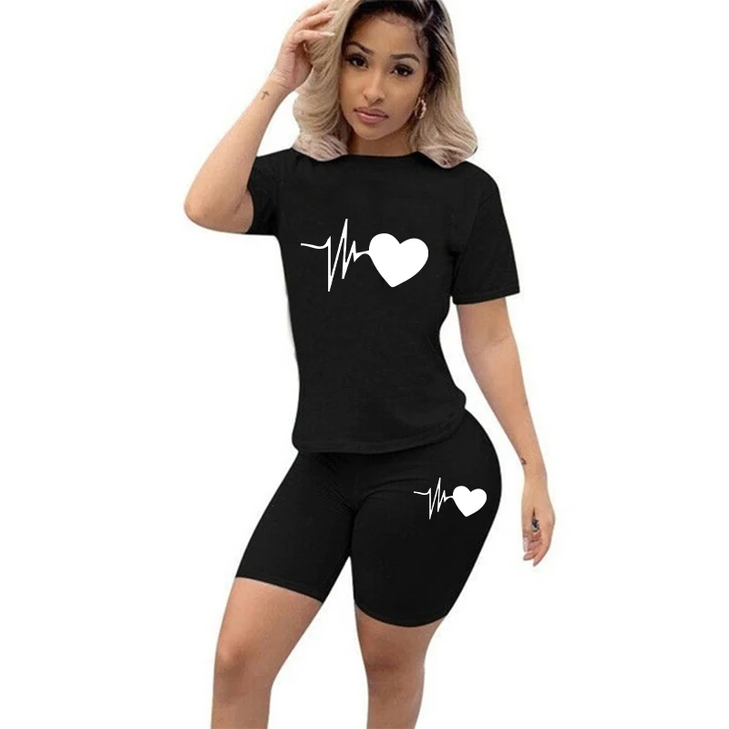 Summer Ladies Short Sleeve Two Piece Set Women T-shirt Pants Sports Suit Tracksuits Streetwear Femme Clothing