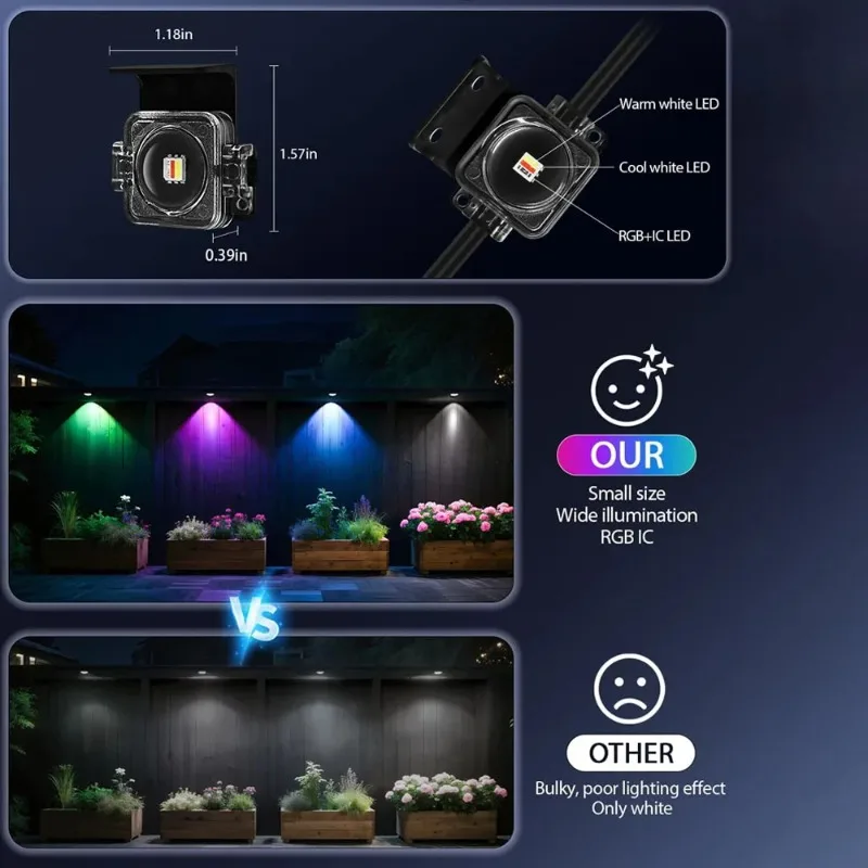 영구 야외 조명 스마트 RGB 처마 조명 앱 제어 DIY 패턴 음악 모드 IP67 방수 할로윈 장식 파티용