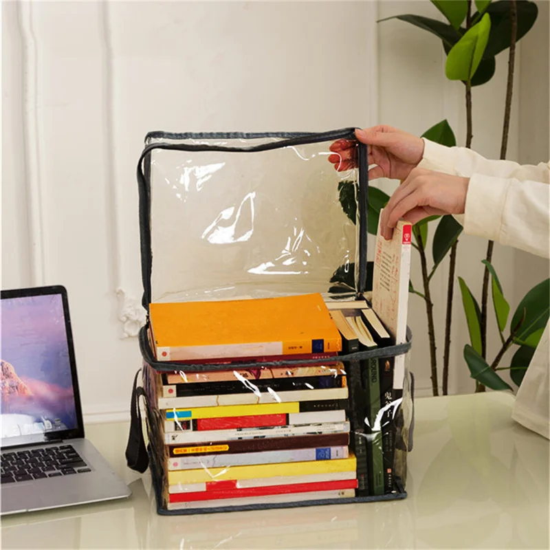 قطعة واحدة من حقيبة تخزين الكتب الشفافة متعددة الوظائف، صندوق تنظيم الكتب، حقيبة تخزين قابلة للطي، صندوق تخزين كتب مقاوم للغبار