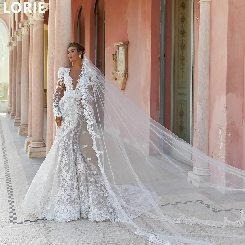 

LORIE A-line Lace Applique Wedding Dresses Sexy Long Sleeves Wedding Gown Sheer Perspective Bride Gowns Customized 2025