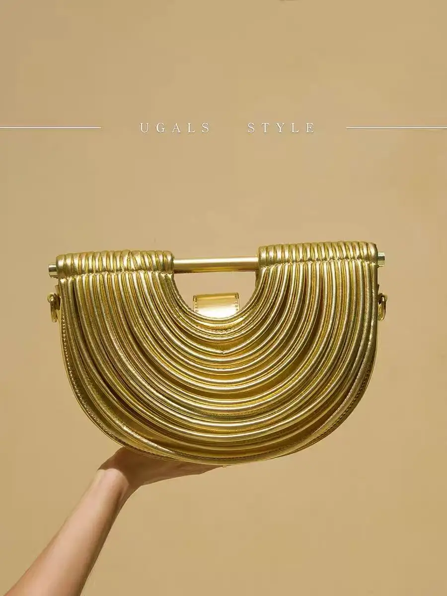 

Luxury Designer Woven Handmade Semicircle Clutch Purse Fashion Textured Women Handbag High Quality Female Shoulder Messenger Bag