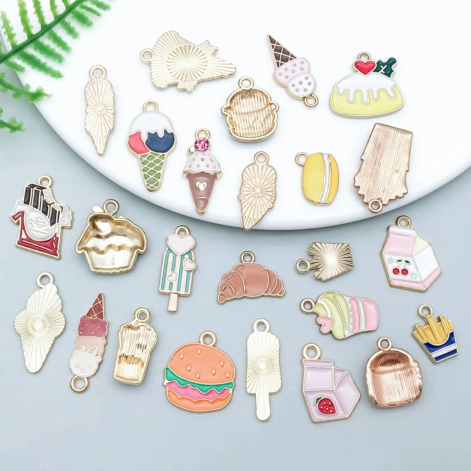 5pcs/25pcs Alloy Enamel Burger Egg Drink Pendant Jewelry Making DIY Keychain Earrings Charms for Jewelry Bracelets Necklace