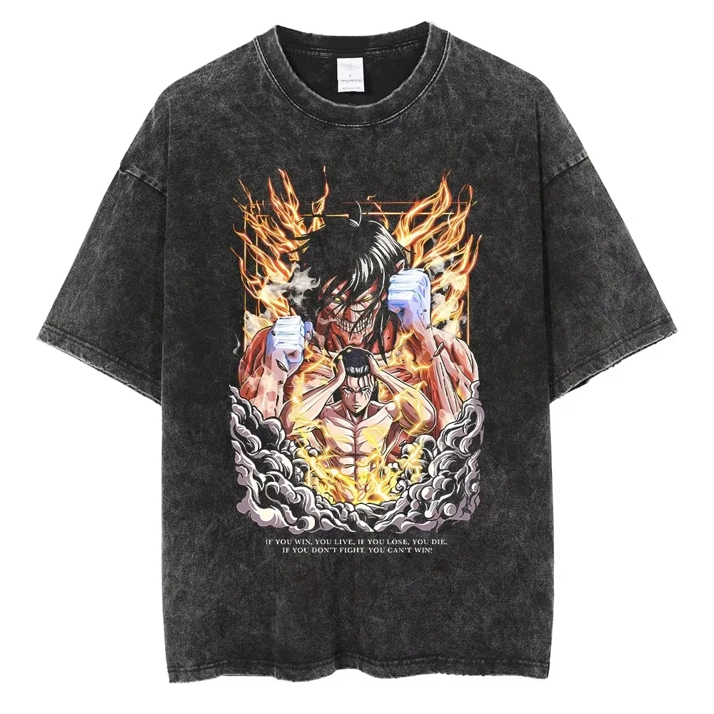 Fashion Streetwear Anime Graphic Print Washed New Arrival Mens Clothes Tee Shirt Homme Graphic T-Shirts Men Tshirt for Men