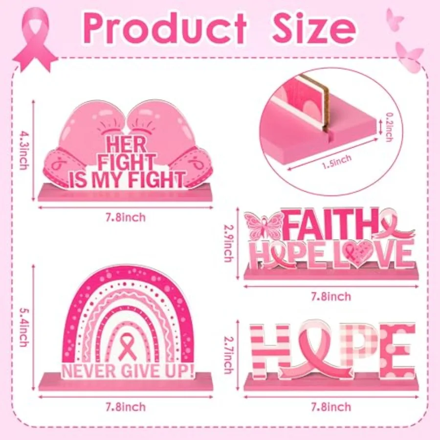 Breast Cancer Awareness Centeroieces 4pcs Breast Cancer Pre Theme Centerpieces Pink Ribbon Boxing Glove Design Detachable Wood