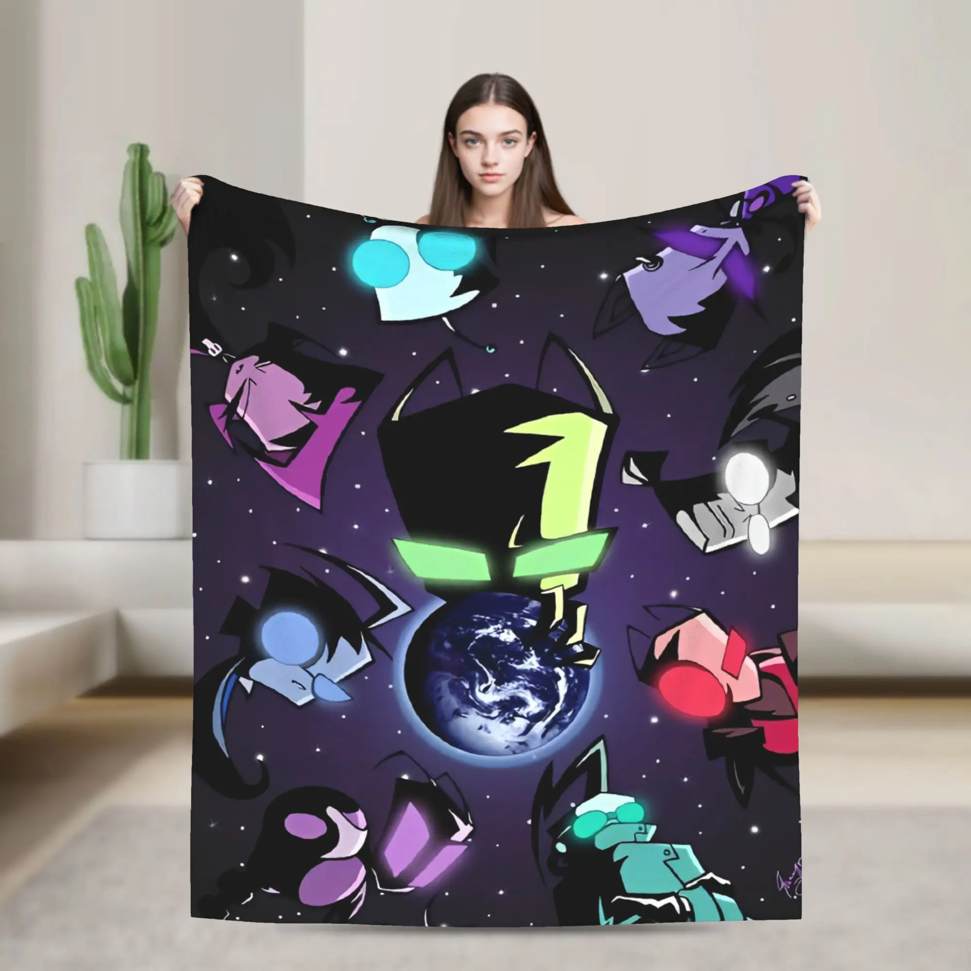 Warm Soft BlanketKids Travel Invaders Zims Gir Throw Blanket  Flannel Bedspread For Couch Chair Sofa Bed Print Sofa Bed Cover