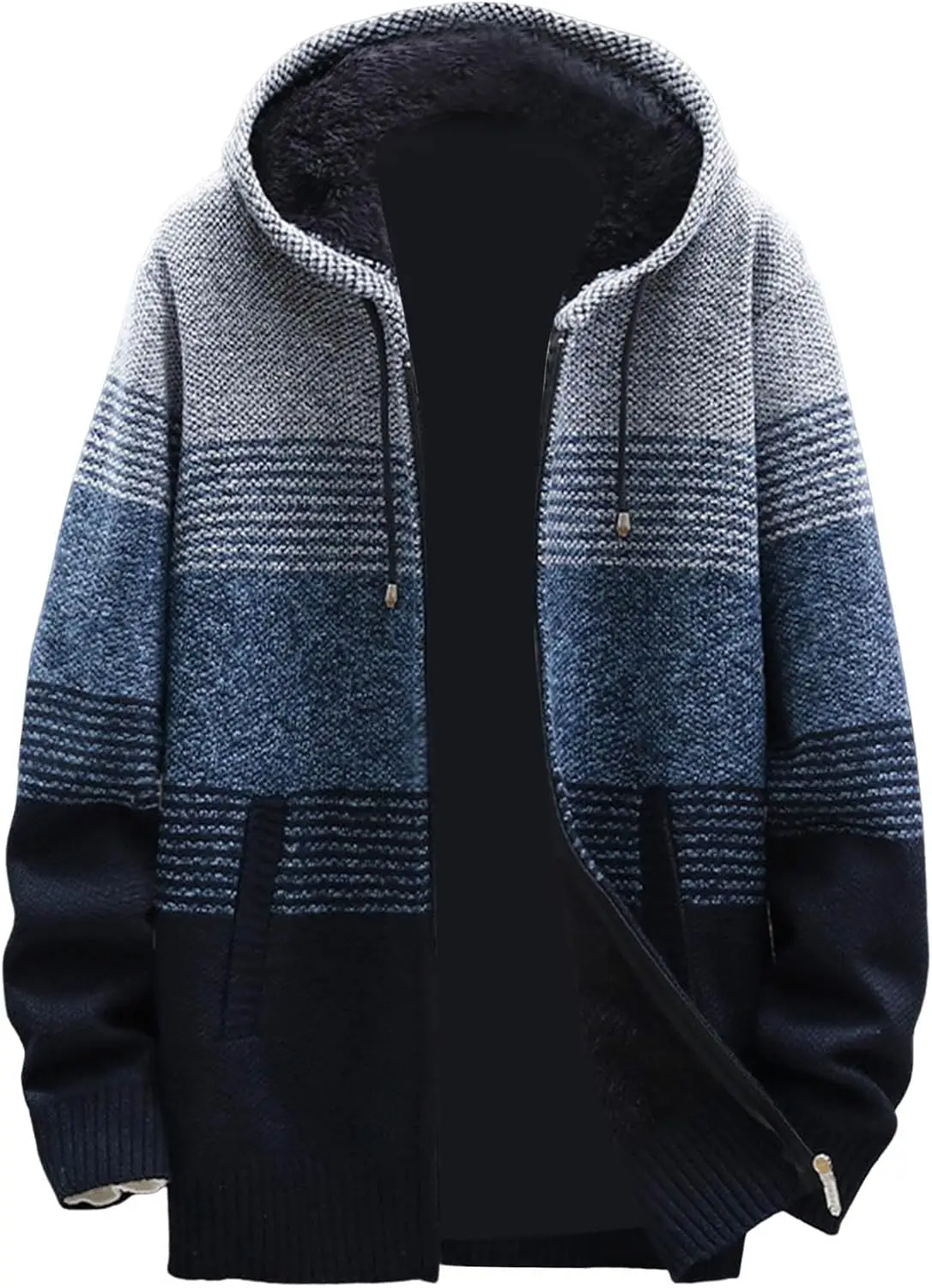 JUNGE 2023 Cardigan Sweaters for Men Long Sleeve Open Front Hooded Cardigans Jackets Regular Fit Sweater Coat with Pockets