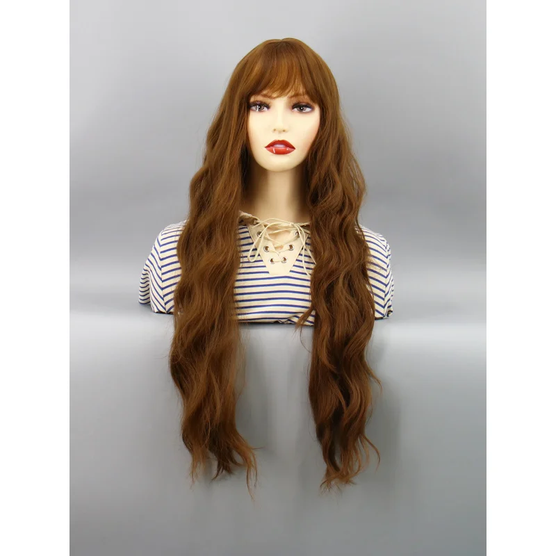 

European and American Style Long Wavy Curly Bangs Wig for Women New Fashion Synthetic Full Head Wig