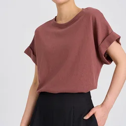 Women T Shirt Short Sleeve Cotton Linen Tops Crew Neck Oversize Dolman Plain Tees Spring Summer