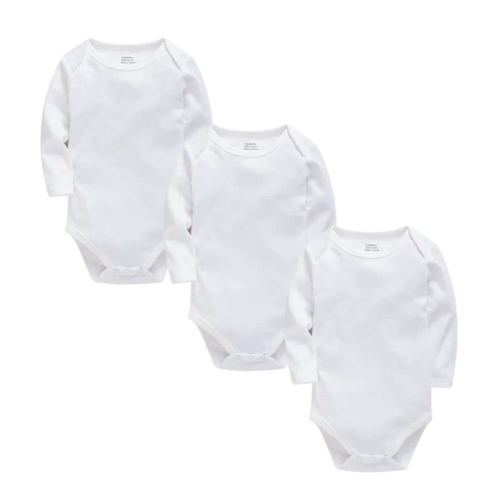 Honeyzone 3 Pcs/lot Autumn Spring Unisex Baby Clothes Solid White Print 100% Cotton Newborn Bodysuit O-Neck Overalls