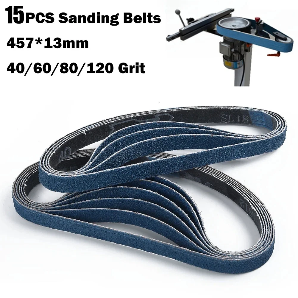 15Pcs457 * 13mm zirconia sanding belt, 40/60/80/120 assorted grit, woodworking metal sanding belt grinding tool