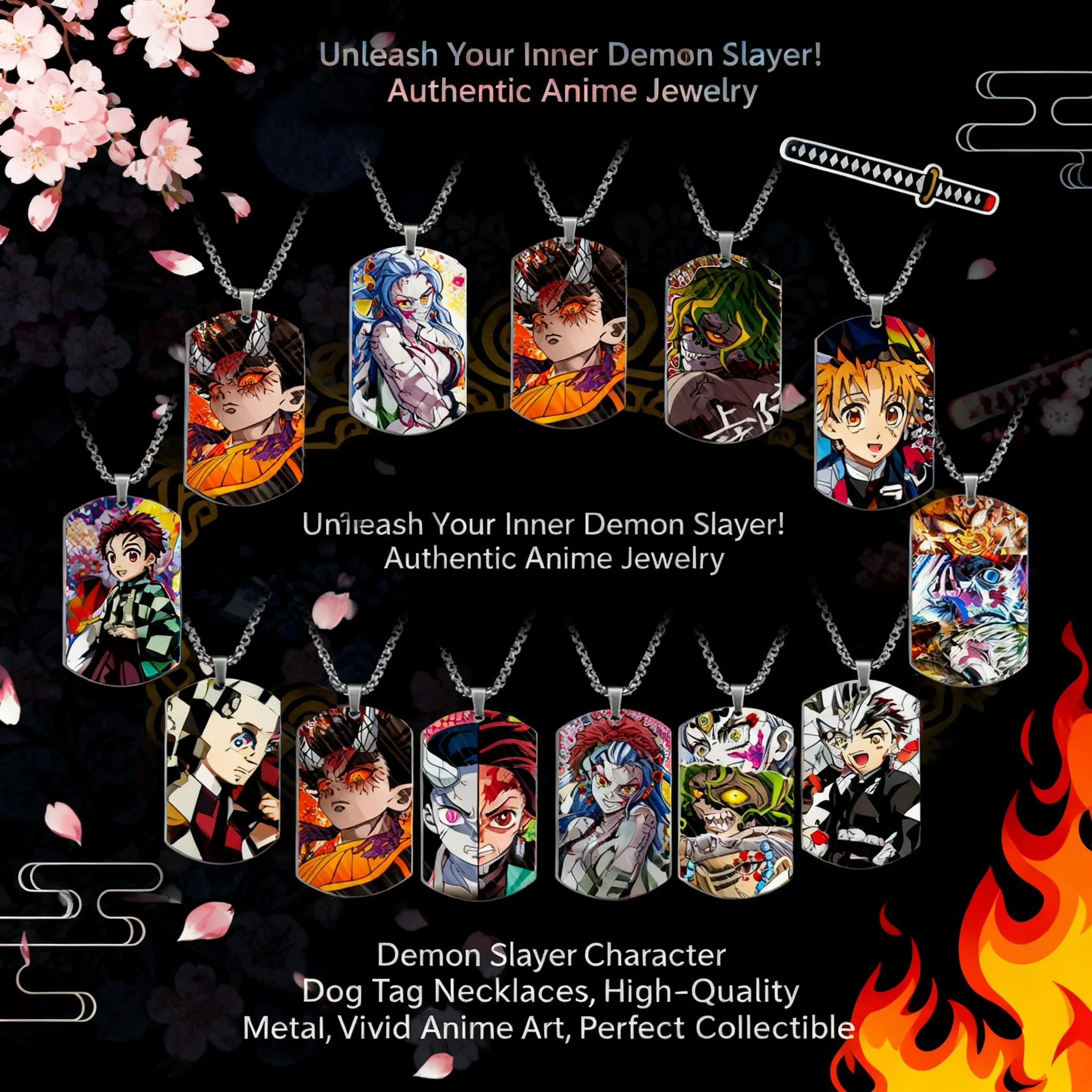 

Demon Slayer Kimetsu no Yaiba Tanjiro Nezuko Anime Cosplay Dog Tag Necklace Stainless Steel Color Printed Pendant Accessory