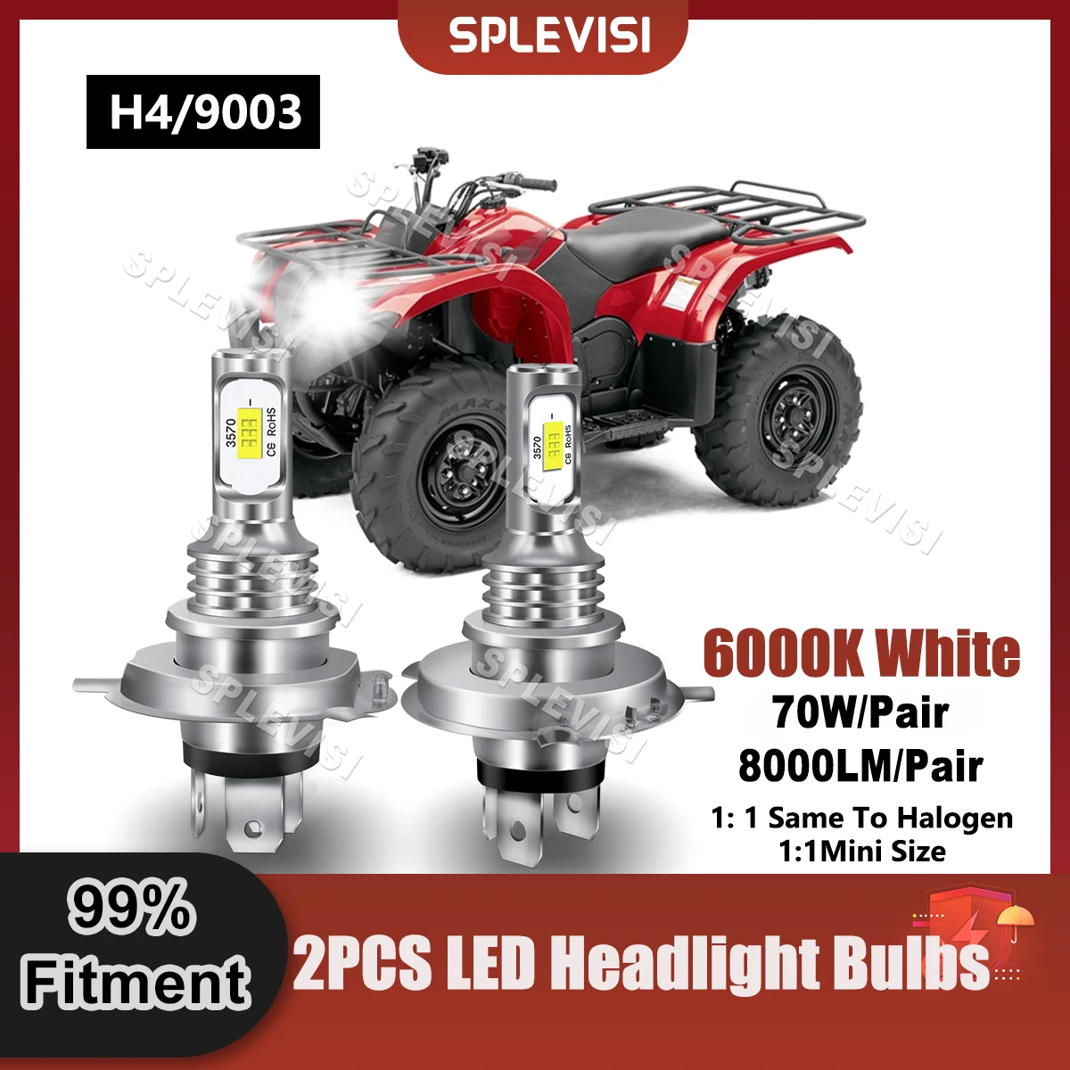 

6000K LED Headlight Bulbs 8000LM 9V-24V Compatible For Fit Yamaha Grizzly 550 2012 YFM550FGP 4x4 FI EPS ATV Replace Front Light